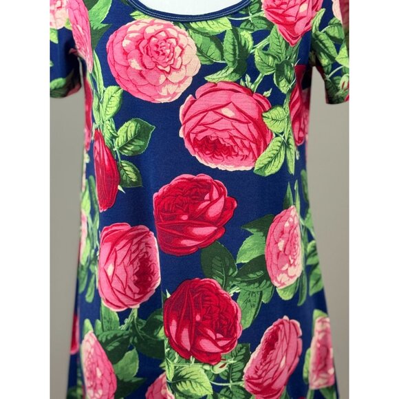 NEW LuLaRoe Womens Knit Tunic Top S Short Sleeve Blue Pink Floral Scoop Neck - Picture 5 of 7
